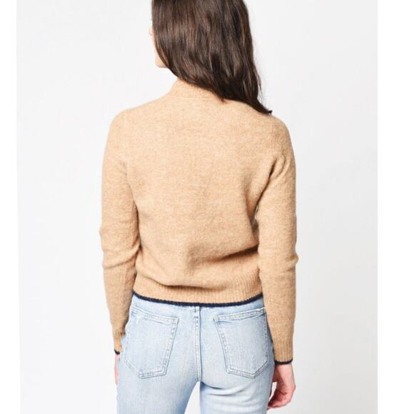 Vince Contrast Tip Tan Wool Alpaca Blend Crewneck Pullover Sweater - Picture 3 of 10